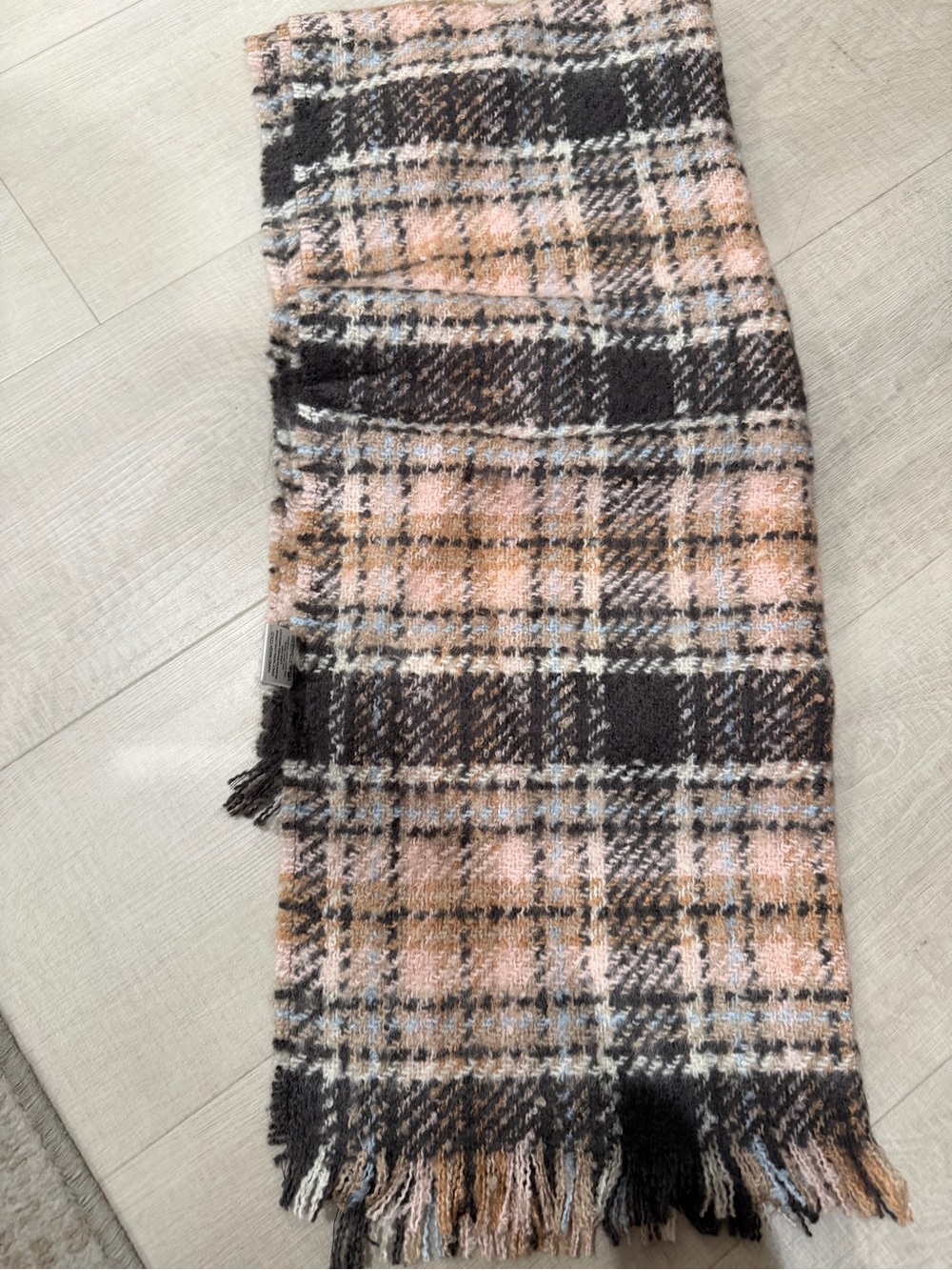 Women’s Plaid Pink and Brown Fringe Scarf - Unbranded